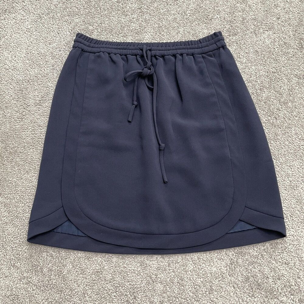 J.Crew Drapey Double Twill Skirt Womens 00 Navy Blue Elastic Waist Pockets 26x18